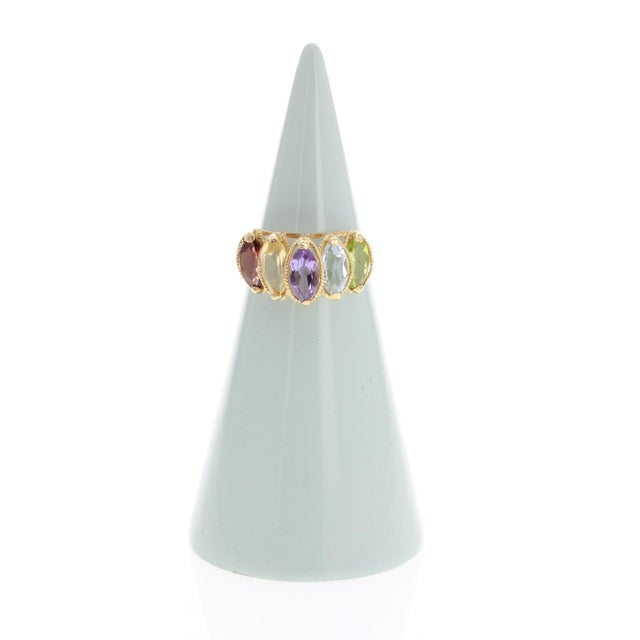 Contemporary Garnet, Citrine, Amethyst, Aquamarine & Peridot Ring 14k Yellow Gold, Size 6 For Sale - Image 3 of 3