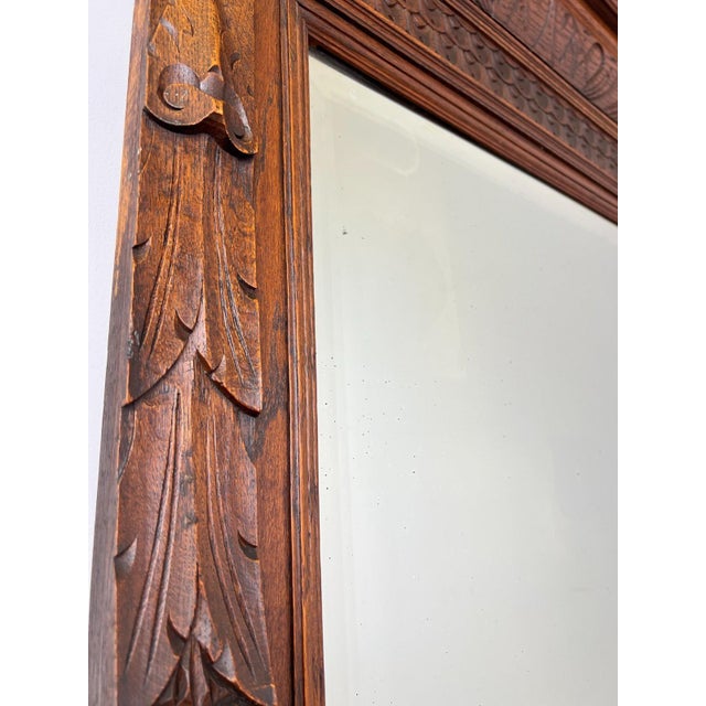 Antique French Oak Wall Mirror in Carved Wall Frame For Sale - Image 10 of 15