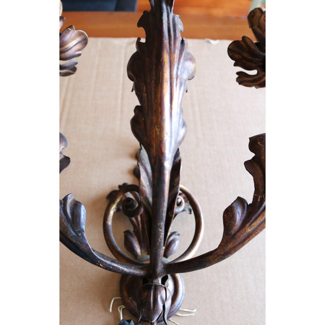 Rococo Vintage Baroque Style Three-Light Wall Lamps, 1950s, Set of 2 For Sale - Image 3 of 13