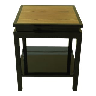 Modern Design Black Lacquer Occasional Table W. Red Oak Top For Sale