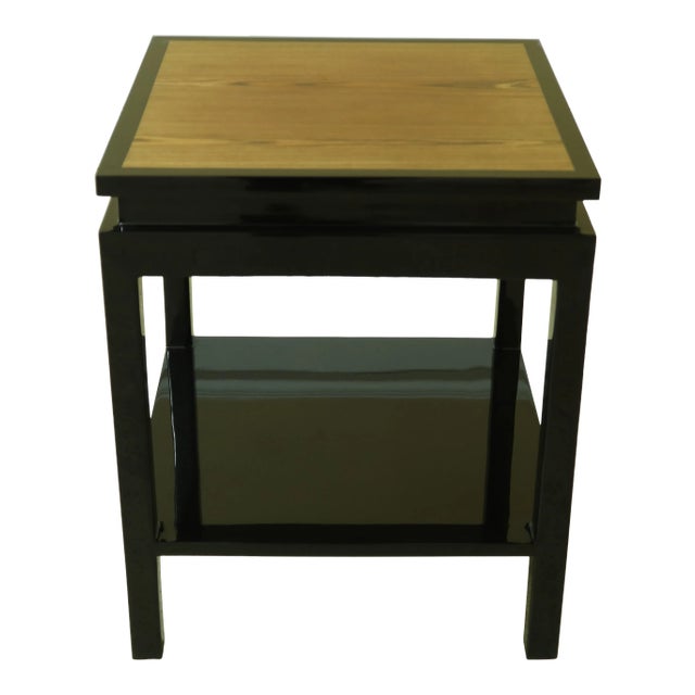 Modern Design Black Lacquer Occasional Table W. Red Oak Top For Sale