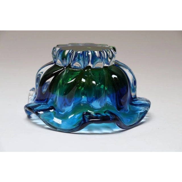 Green Vintage Italian Blue and Green Art Glass Ashtray / Decorative Footed Bowl For Sale - Image 8 of 12