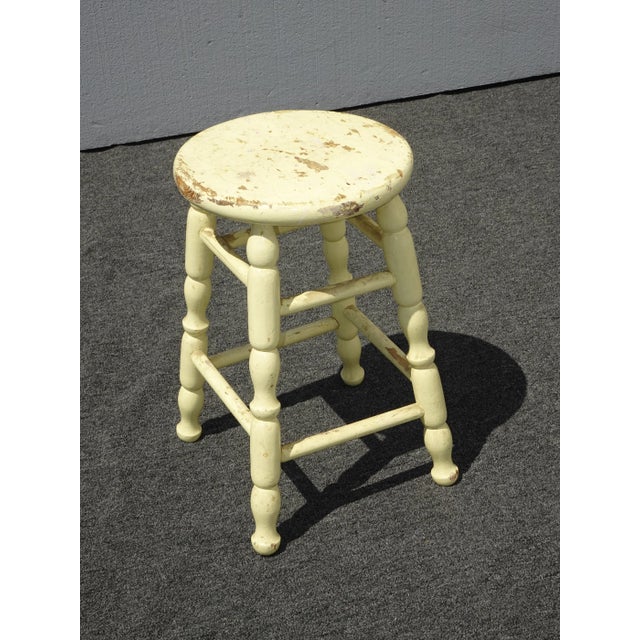 1970s Vintage French Country Farmhouse Chic Yellow Rustic Stool For Sale - Image 5 of 11