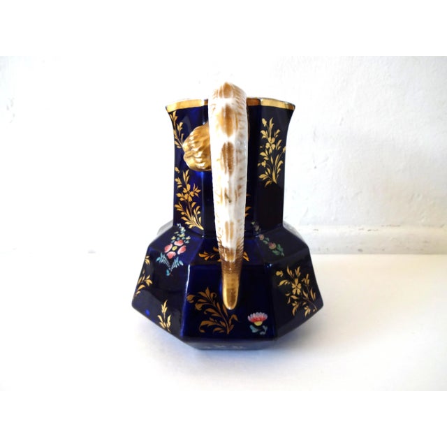 Ceramic Antique Mason's Staffordshire Ironstone Mazarine Cobalt Blue Pitcher W/ Enamel & Gilt Floral Sprigs Serpent "Hydra" Handle 1813-1820 For Sale - Image 7 of 13
