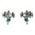 C 1930 Rare Pair Aqua Blue 3 Lights Murano Flowers Crystal Sconces One of Kind For Sale