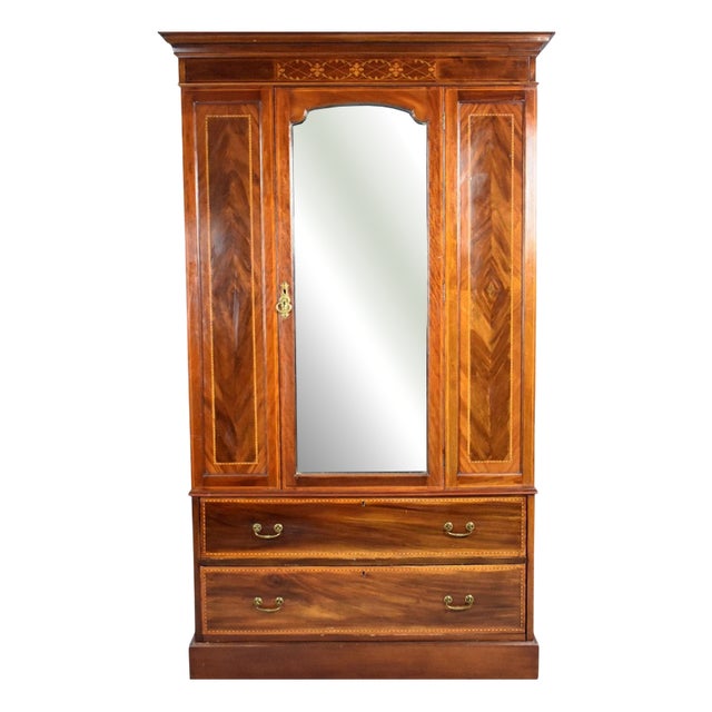 Edwardian Inlaid Mahogany Wardrobe, 1900 For Sale