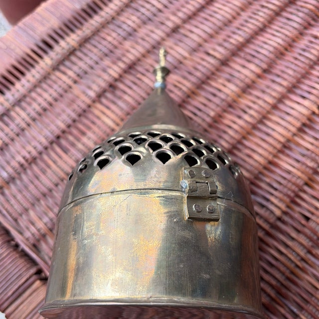 Moroccan 1970s Pierced Brass Lidded Box / Incense or Trinket Box For Sale - Image 3 of 7