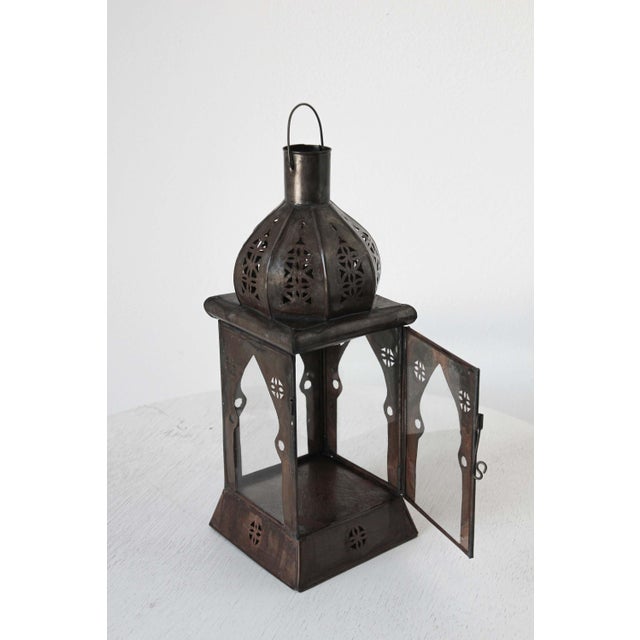 Moroccan Square Tole and Clear Glass Candle Lantern For Sale - Image 16 of 18