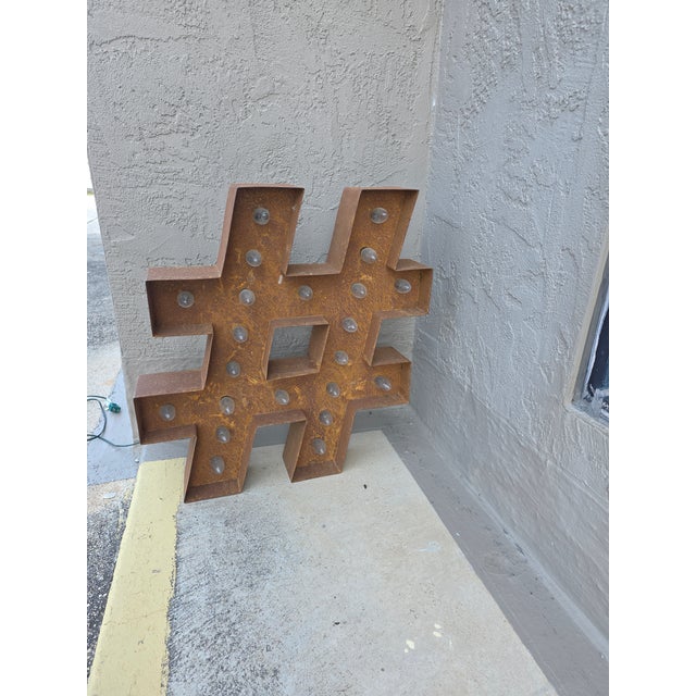Metal Extra Large Metal Symbol Sign With Lights For Sale - Image 7 of 8