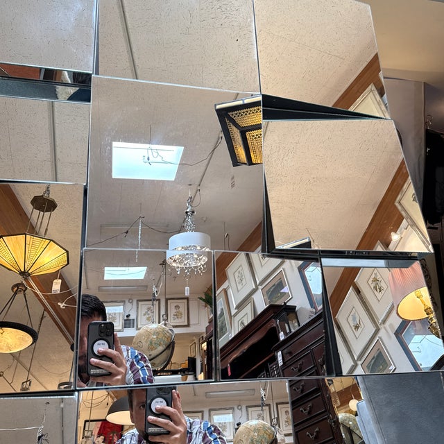 Machine Age Modern Faceted Slopes Wall Mirror, Style of Neal Small For Sale - Image 9 of 12