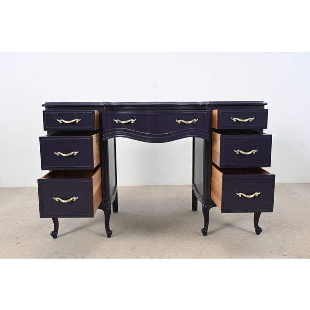 Purple Drexel French Louis XV Dark Plum Desk With Cabriole Legs | Newly Refinished For Sale - Image 8 of 15
