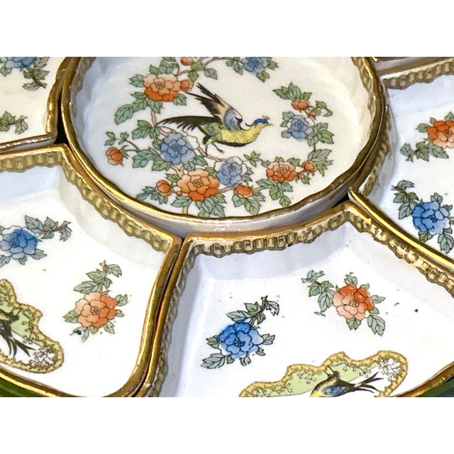 Metal Japanese Porcelain Appetizer Server W/7 Pieces & Original Container Box For Sale - Image 7 of 12