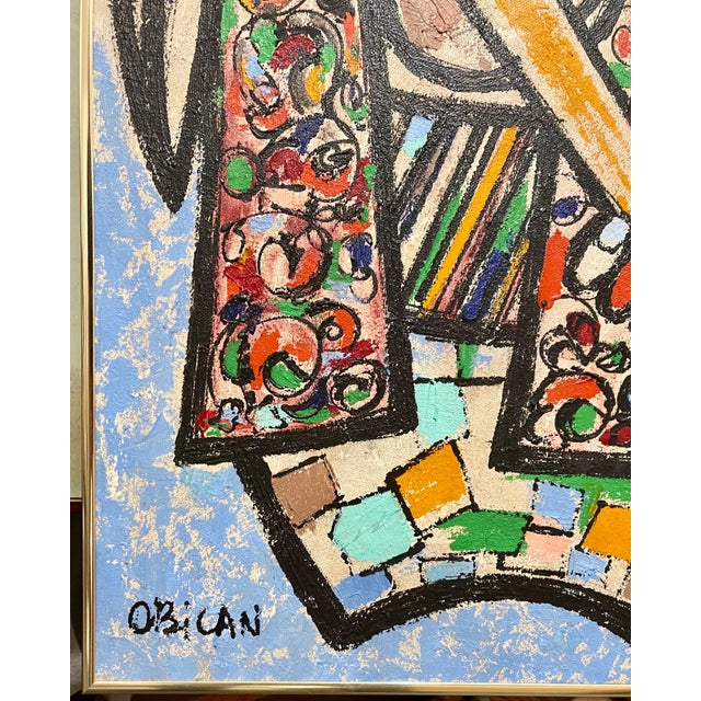 Folk Art Jovan Obican, Large Naive European Folk Art Oil Painting Jovan Obican Klezmer Jazz Musician, c.1960's For Sale - Image 3 of 8