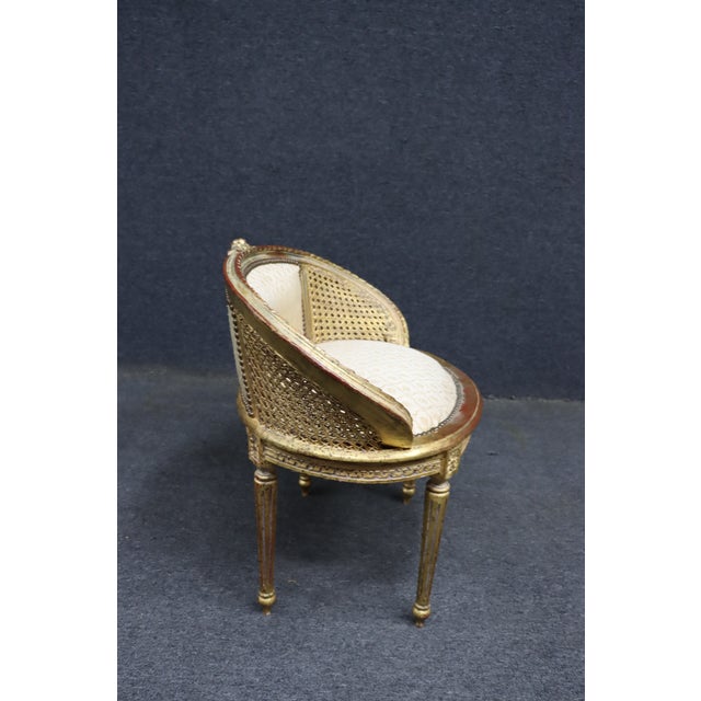 Gold French Louis XVI Style Gilt Caned Barrel Accent Chair For Sale - Image 8 of 11