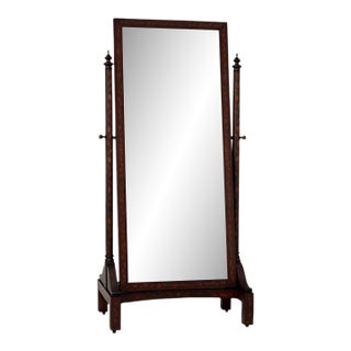 Antique Marquetry Inlaid Victorian Mahogany Cheval Mirror For Sale