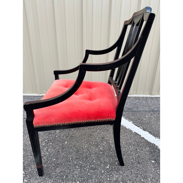 Classic American Sheraton Style Arm Chair. Painted black with stencil leaf motif. Beautiful chair for accent to any room....