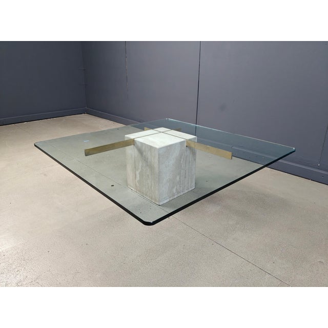 Travertine and Brass Coffee Table from Artedi, 1980s For Sale - Image 4 of 14