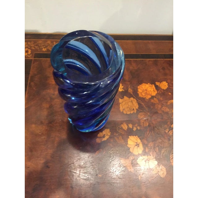 Glass Mid-Century Modern Vase in Blue Murano Glass For Sale - Image 7 of 10