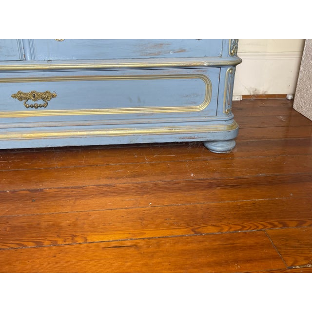 A Lovely French or even Italian late 19c display cabinet, my friend painted it this luscious soft blue with gilt...