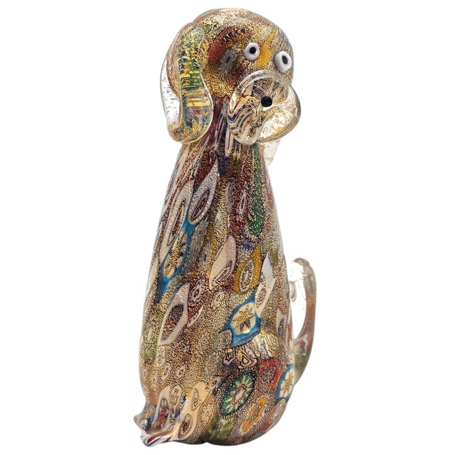 Murano Campanella Millefiori Glass Dog Figurine With Gold Fleck, 4.25" For Sale - Image 10 of 15