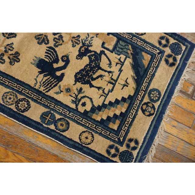 Lovely Tan Camel Background Color With Animals in a Floral Environment Antique Chinese Peking Rug For Sale - Image 9 of 10