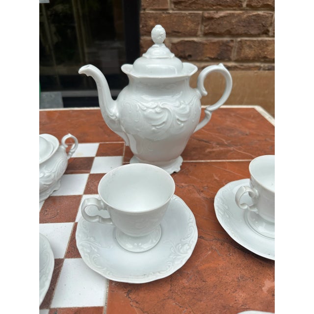 1970s White Ceramic Detailed Tea Set- 15 Pieces For Sale - Image 4 of 6