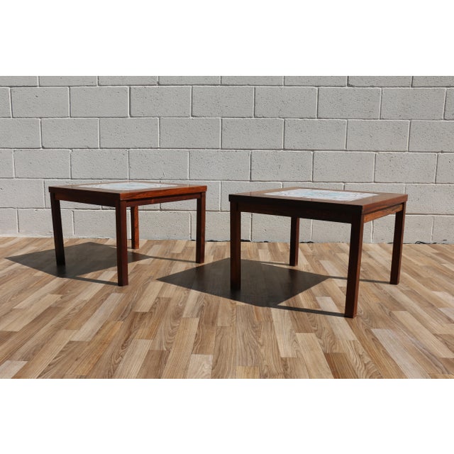 1970s Pair of 1970s Danish Modern Rosewood Tile Top Side Tables For Sale - Image 5 of 18