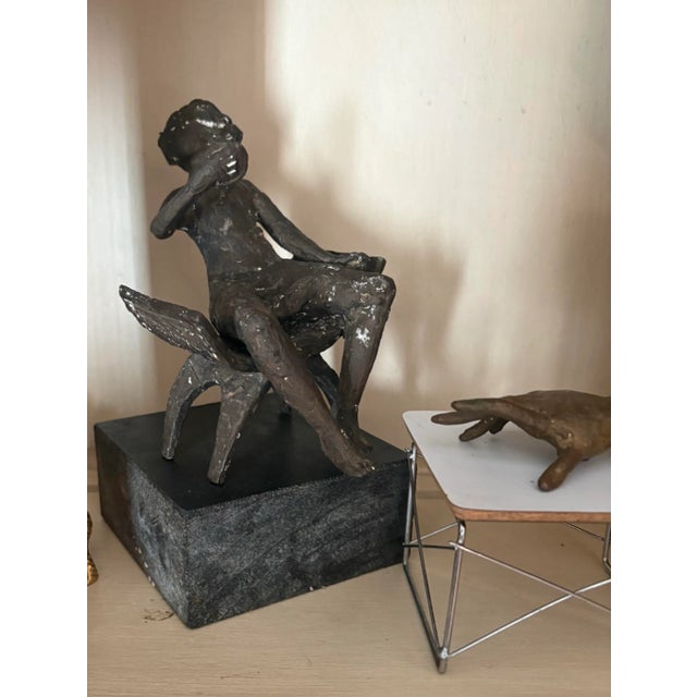 1970s Vintage Bronze Sculpture of a Woman Seated in a Chair, 10” High For Sale - Image 5 of 9