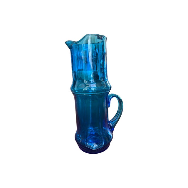 1960s Vintage Cobalt Blue Empoli Glass Pitcher Carafe, Italy 1960s For Sale - Image 5 of 8