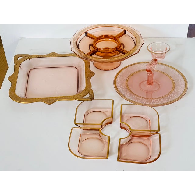 Glass Gorgeous Antique Bohemian Pink Miser Glass Serving Dishes For Sale - Image 7 of 7
