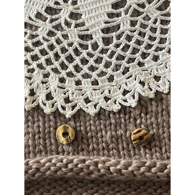 Pair Handmade Knitted Crochet Pillow Cases Horn Buttons For Sale In Miami - Image 6 of 8