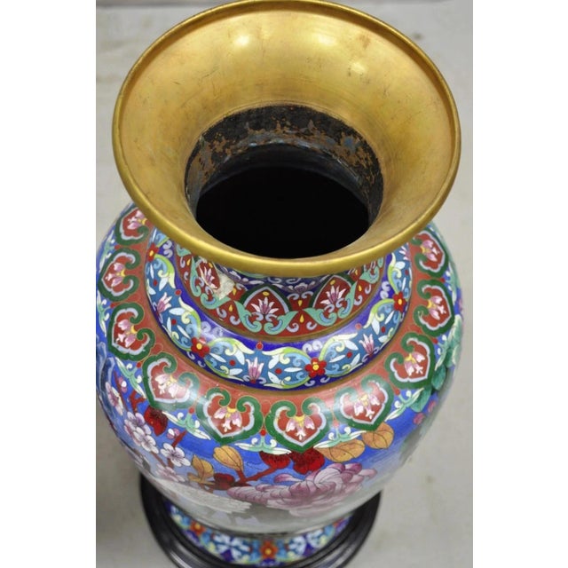 Vintage Chinese Cloisonné Porcelain Enamel Figural Crane and Deer Vase - A Pair For Sale - Image 11 of 11