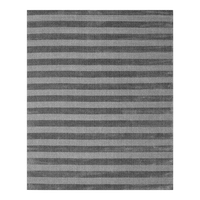 6x9 Yara Alluring Gray Stripe Geometric Modern Handmade Wool Carpet Rug For Sale