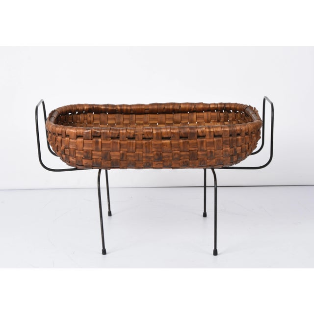 Mid-Century Italian Chestnut, Wood Metal & Brass Magazine Rack, 1960s For Sale - Image 10 of 17