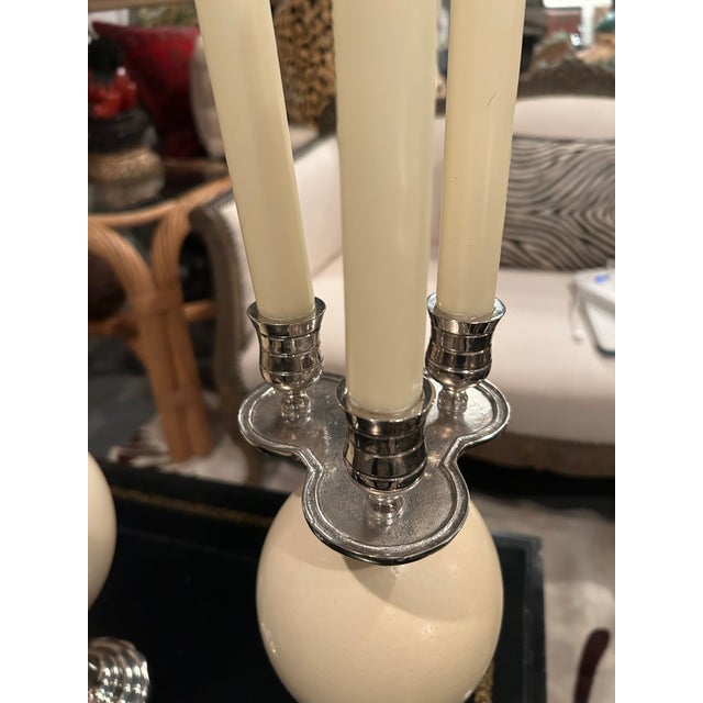 Silver Plate & Ostrich Egg Candlesticks -a Pair For Sale - Image 11 of 11