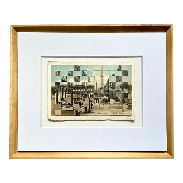 Paris - Unique Hand Cut and Woven Vintage Woven Photo Postcards, Framed For Sale
