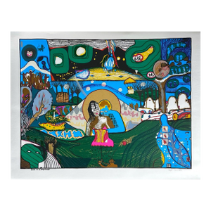 1972 Helmut Kand "Scene on a Sunset Beach" Surrealist Landscape Foil Print