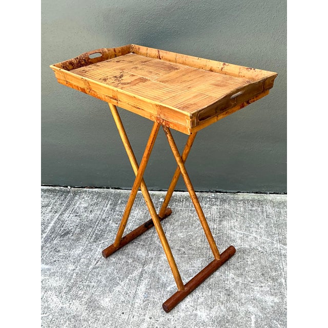 Wood Vintage Split Bamboo Tray Table For Sale - Image 7 of 12