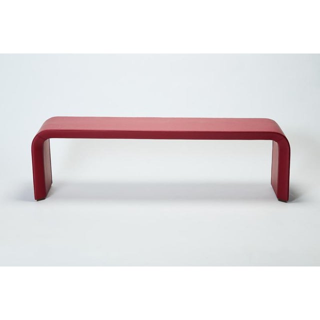 Unique custom rounded burgundy leather brass base bench by reda amalou design dimensions: 120 x 35 x h 40 cm bench with...