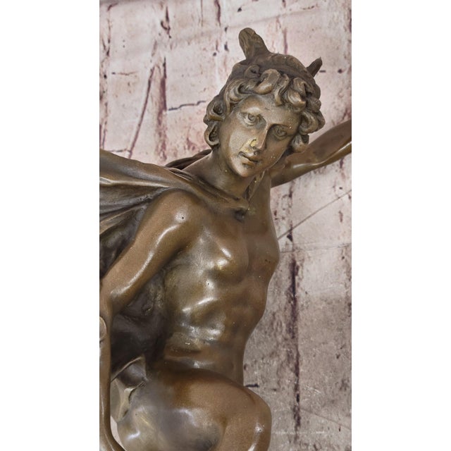 Bronze Flying Mercury Hermes w/ Caduceus Bronze Statue Sculpture Giambologna 20" x 11" For Sale - Image 8 of 9
