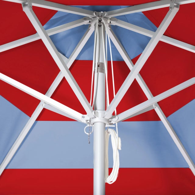 Contemporary Santorini Dawn 9' Patio Umbrella, Robin's Egg Blue & Red For Sale - Image 3 of 4