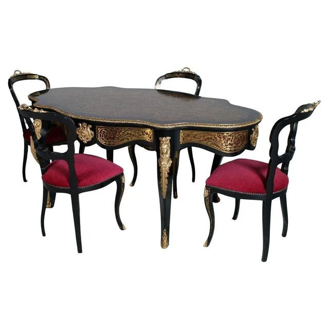 Black Venetian Country Villa Baroque Boulle Dining Table and Chairs, France, 1880s, Set of 5 For Sale - Image 8 of 12