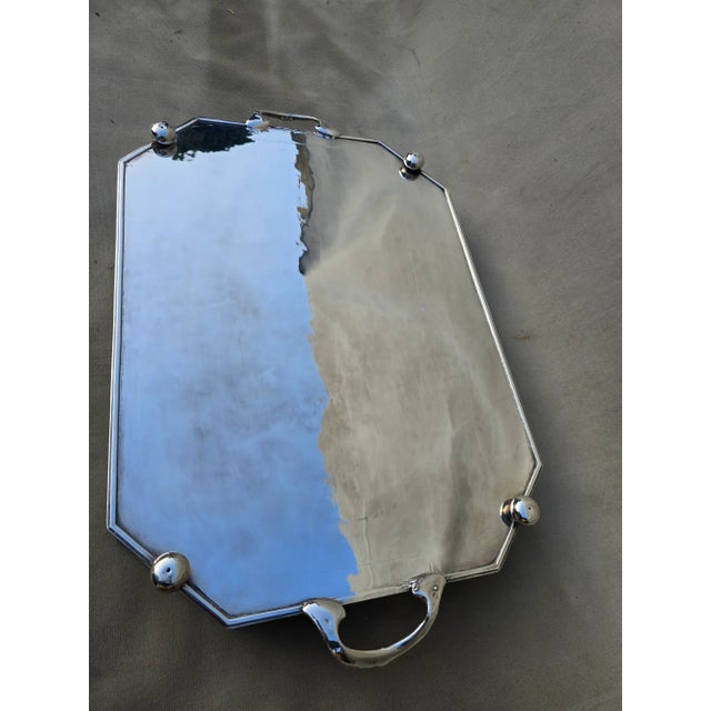 1940s Large Silver Plated Gallery Tray For Sale - Image 4 of 9