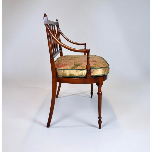 Mahogany Sheraton Style Caned Settee With Floral Silk Cushion, 1990s For Sale - Image 9 of 14