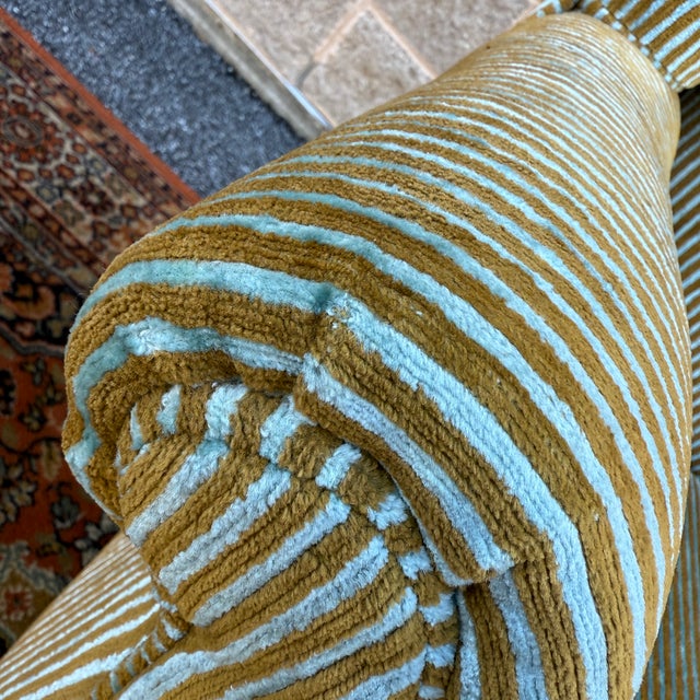 Vintage Ethan Allen Traditional Chippendale Wingback Lounge Chair in Striped Olive Green For Sale - Image 14 of 17