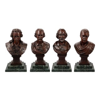 Set of Four 20th C. Mahogany Busts of Schiller, Shakespeare & Sir Walter Scott For Sale