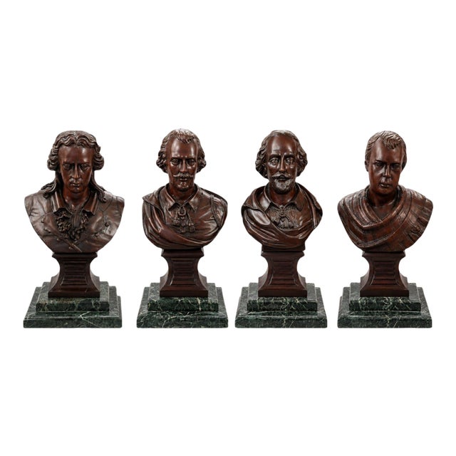 Set of Four 20th C. Mahogany Busts of Schiller, Shakespeare & Sir Walter Scott For Sale