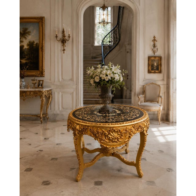 1980s Italian Artisan Baroque Gold Beech Floral Center Table For Sale - Image 18 of 18