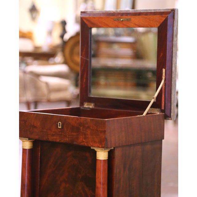 19th Century French Empire Marble Top Carved Walnut Vanity Cabinet With Mirror For Sale - Image 10 of 12