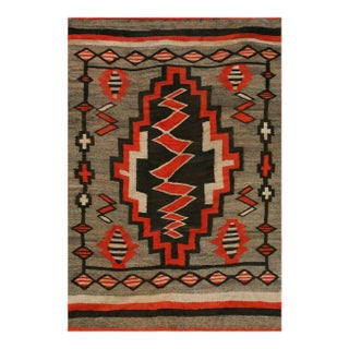 1920s Gray Storm Tribal Antique American Navajo Rug 4'8"x6'9" Flatweave Wool Carpet For Sale